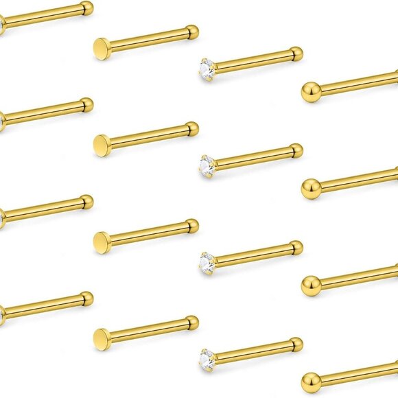 16Pcs Nose Rings 18G Nose Studs Surgical Steel 1.5MM Clear Crystal Nostril Ring - Picture 1 of 5